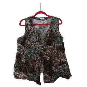 Van Heusen Womens Sleeveless XLG Brown & Blue Floral Sheer Vest